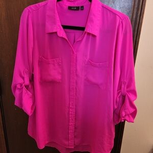Women's Apt 9 Essentials hot pink long sleeve button down blouse. Xl